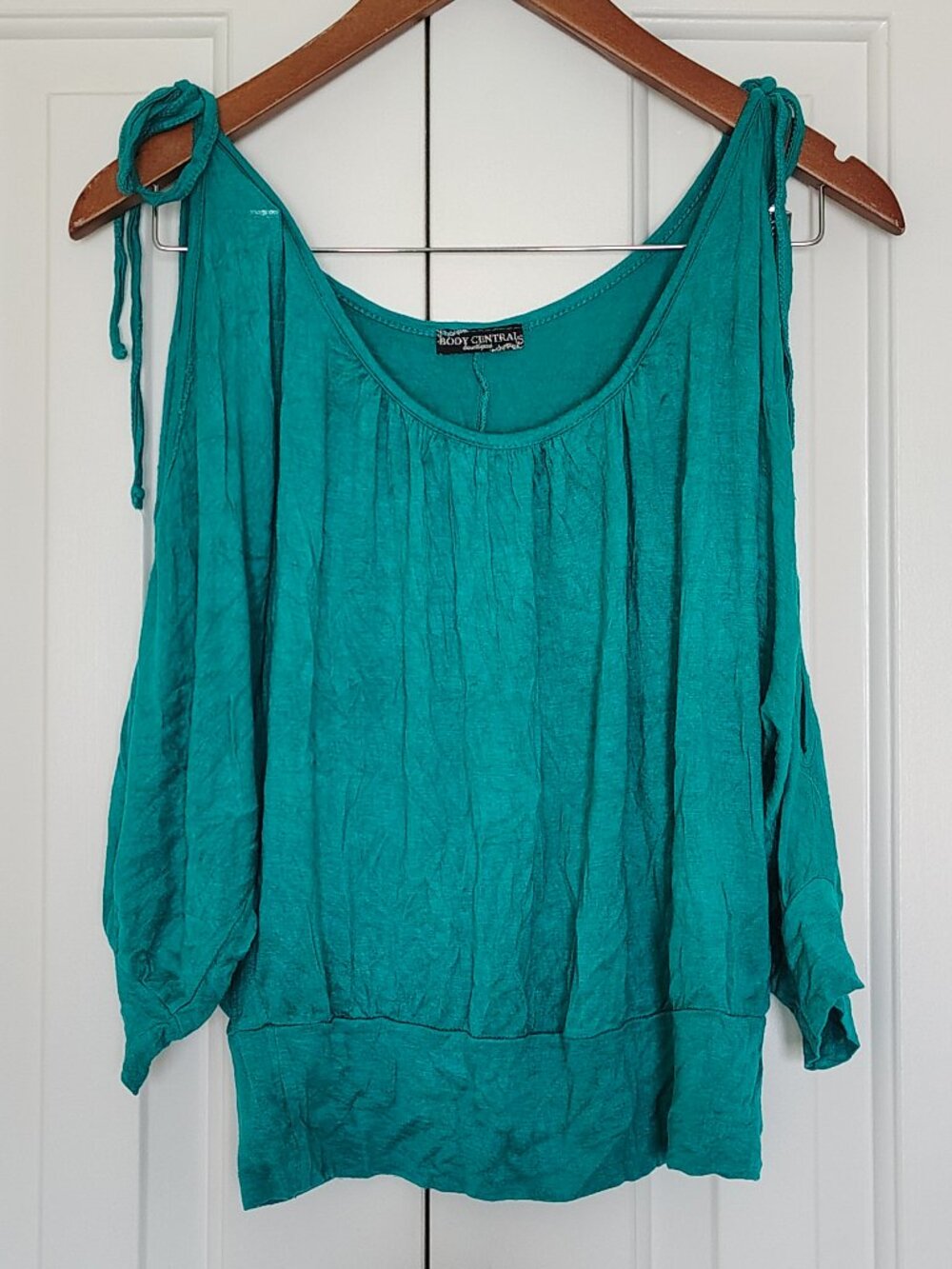Y2K Turquoise Double Cold-Shoulder Tie-Strap Top